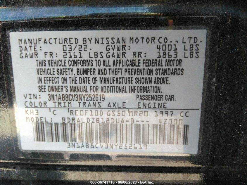 2022 NISSAN SENTRA SV - 3N1AB8CV3NY252619