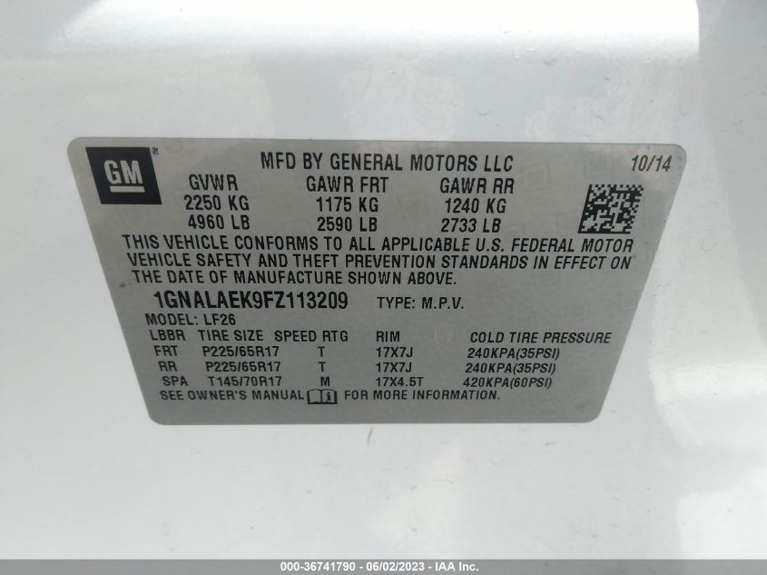 2015 CHEVROLET EQUINOX LS - 1GNALAEK9FZ113209