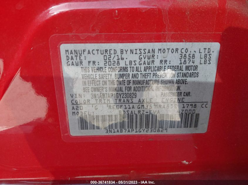 2016 NISSAN SENTRA SR - 3N1AB7AP1GY230829