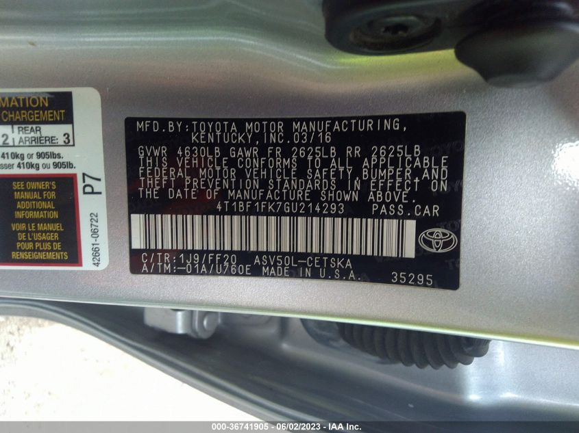 2016 TOYOTA CAMRY SE - 4T1BF1FK7GU214293