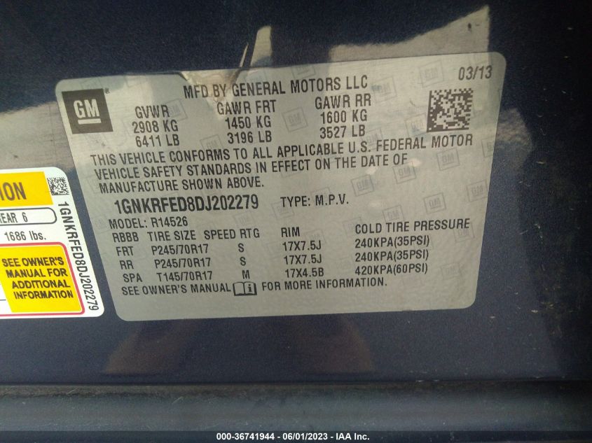 2013 CHEVROLET TRAVERSE LS - 1GNKRFED8DJ202279