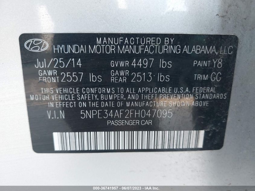2015 HYUNDAI SONATA 2.4L SPORT - 5NPE34AF2FH047095