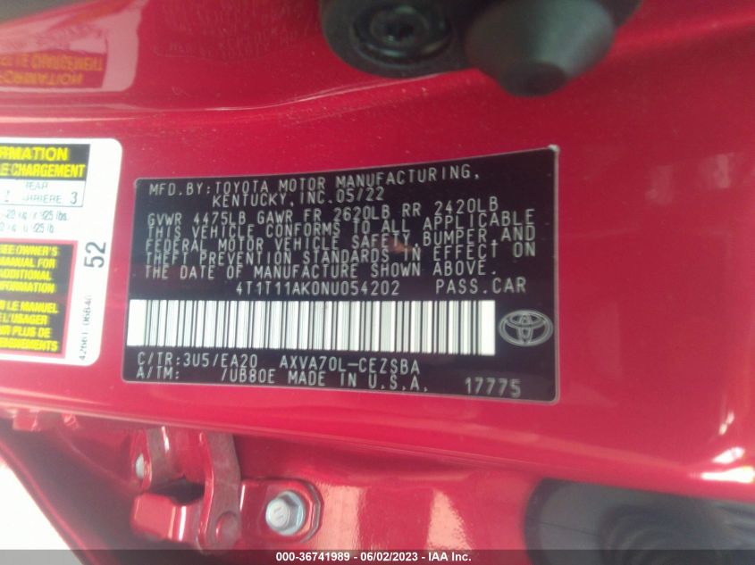 2022 TOYOTA CAMRY SE - 4T1T11AK0NU054202