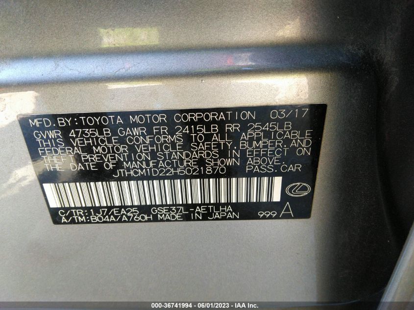 2017 LEXUS IS IS 300 - JTHCM1D22H5021870
