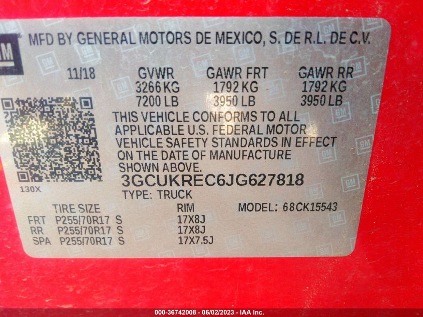 2018 CHEVROLET SILVERADO 1500 LT - 3GCUKREC6JG627818