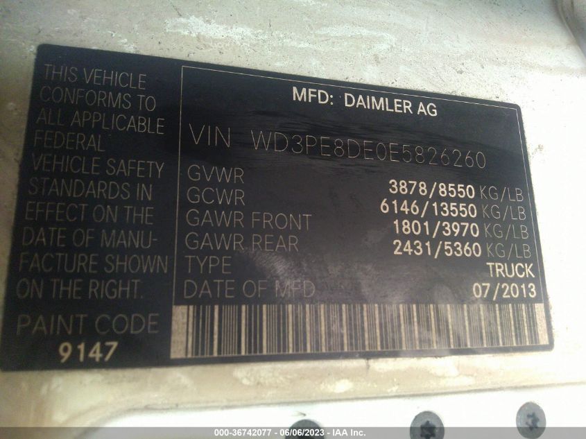 2014 MERCEDES-BENZ SPRINTER 2500 HIGH ROOF - WD3PE8DE0E5826260