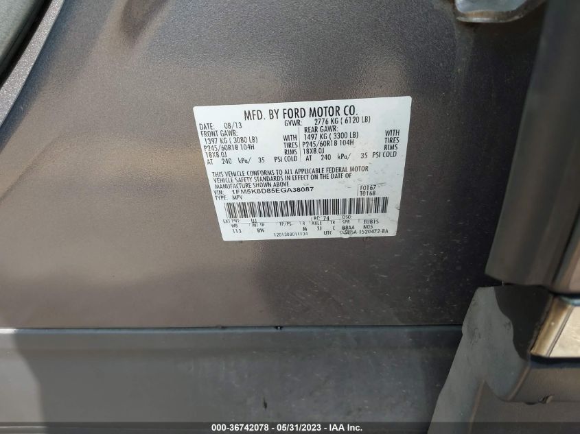 2014 FORD EXPLORER XLT - 1FM5K8D85EGA38087