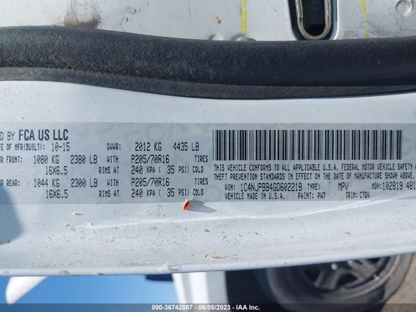 2016 JEEP PATRIOT SPORT - 1C4NJPBB4GD602218