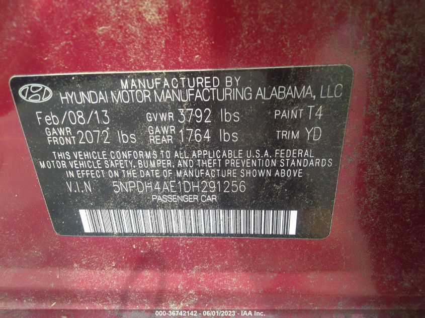 2013 HYUNDAI ELANTRA GLS - 5NPDH4AE1DH291256