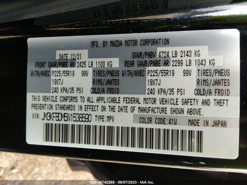 2022 MAZDA CX-5 2.5 S PREMIUM PACKAGE - JM3KFBDM5N1538590
