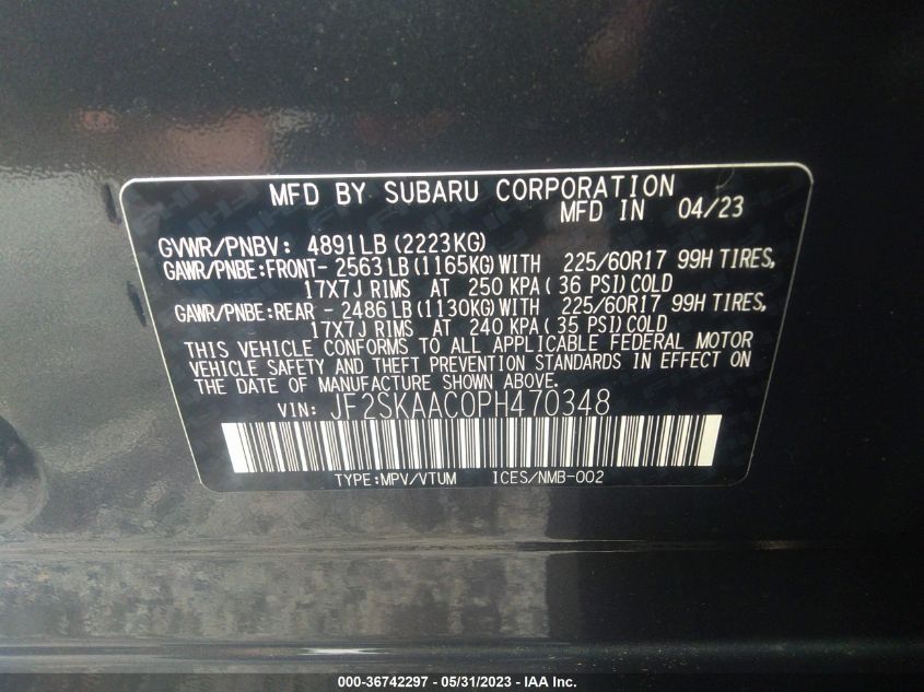 2023 SUBARU FORESTER - JF2SKAAC0PH470348
