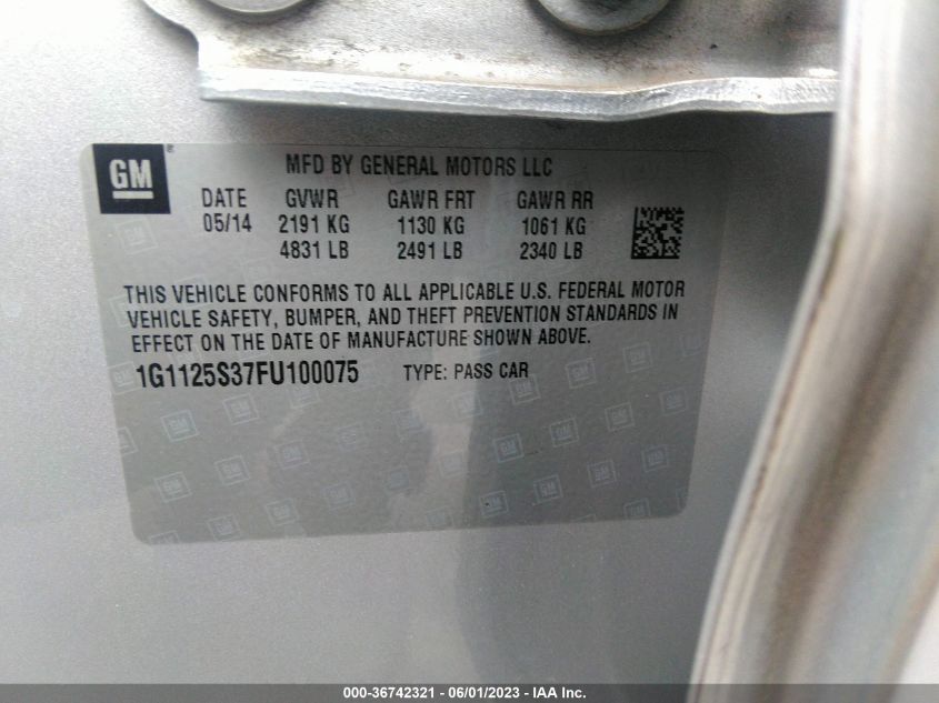 2015 CHEVROLET IMPALA LT - 1G1125S37FU100075