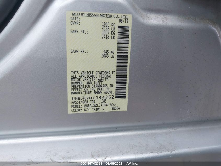 2020 NISSAN ALTIMA 2.5 SR - 1N4BL4CV4LC144352
