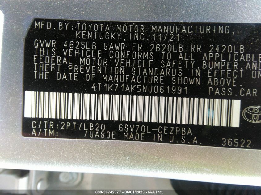 2022 TOYOTA CAMRY V6 - 4T1KZ1AK5NU061991