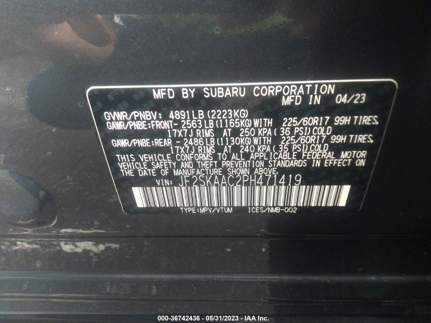2023 SUBARU FORESTER - JF2SKAAC2PH471419