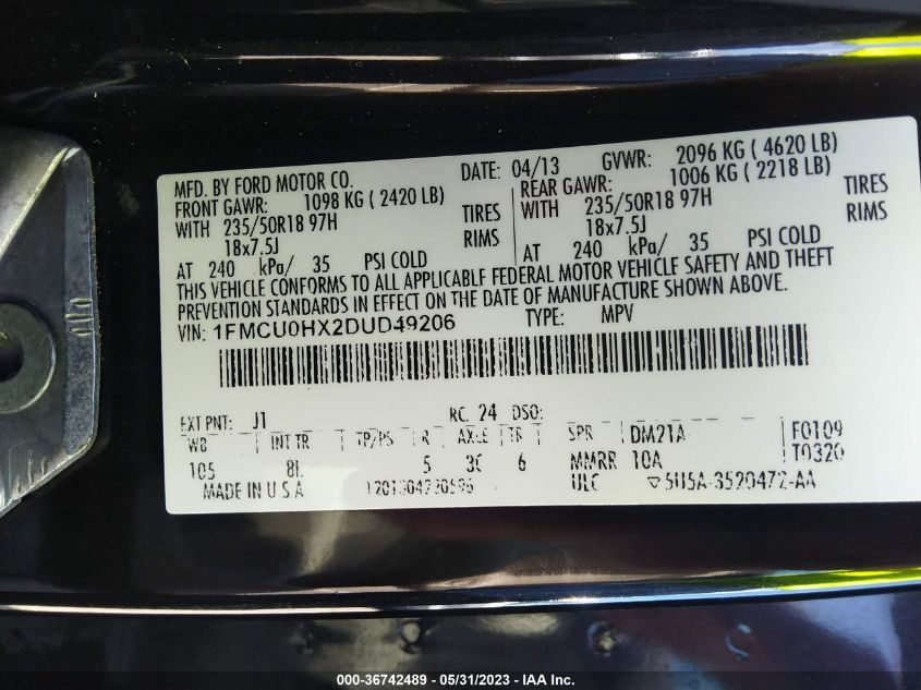 2013 FORD ESCAPE SEL - 1FMCU0HX2DUD49206