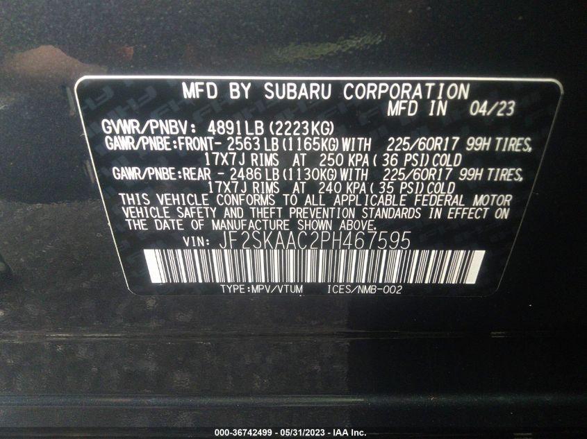 2023 SUBARU FORESTER - JF2SKAAC2PH467595