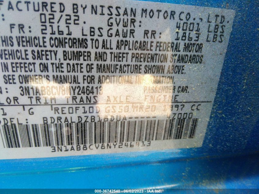 2022 NISSAN SENTRA SV - 3N1AB8CV8NY246413