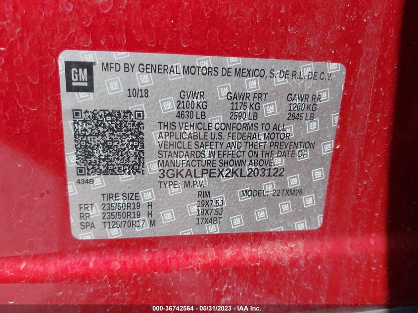 VIN 3GKALPEX2KL203122 2019 GMC TERRAIN SLT
