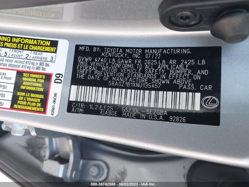 2022 LEXUS ES ES 350 F SPORT - 58AGZ1B1XNU135457