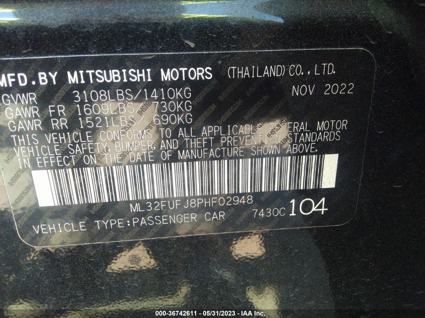 2023 MITSUBISHI MIRAGE G4 ES/LE/BLACK EDITION - ML32FUFJ8PHF02948