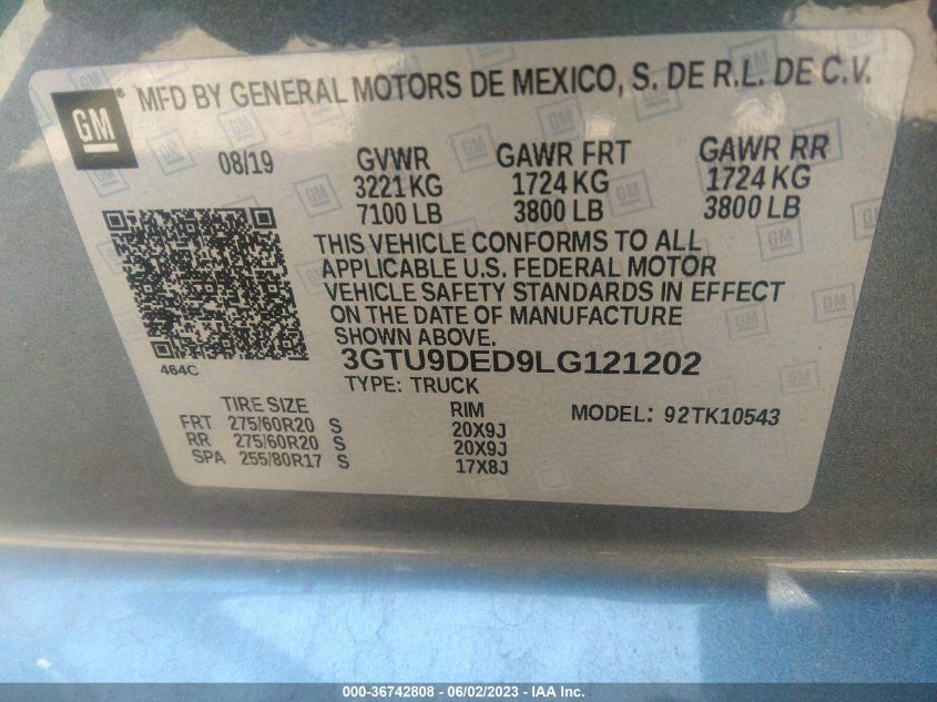 2020 GMC SIERRA 1500 SLT - 3GTU9DED9LG121202
