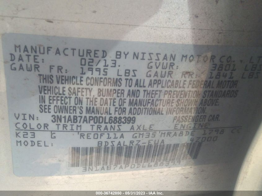 2013 NISSAN SENTRA SR - 3N1AB7AP0DL688399