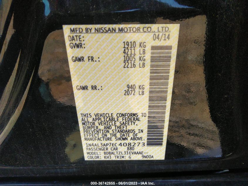 2014 NISSAN ALTIMA 2.5 SV - 1N4AL3AP7EC408273