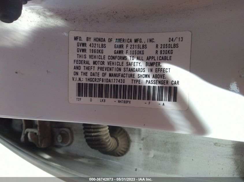 2013 HONDA ACCORD SDN EX-L - 1HGCR2F81DA177430