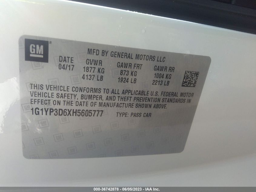 2017 CHEVROLET CORVETTE Z06 1LZ - 1G1YP3D6XH5605777