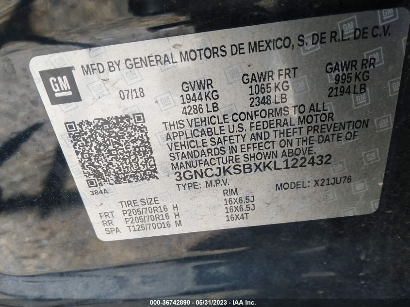 2019 CHEVROLET TRAX LS - 3GNCJKSBXKL122432