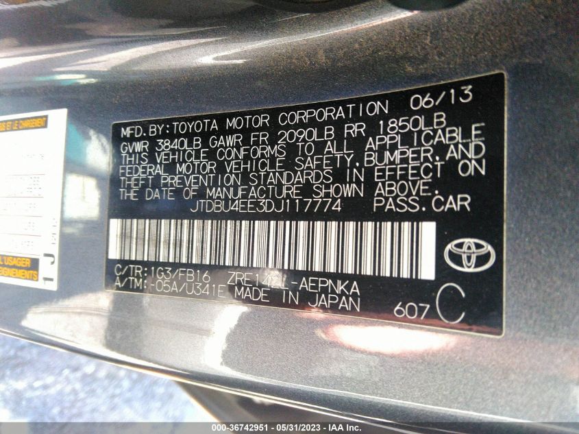 2013 TOYOTA COROLLA L/LE/S - JTDBU4EE3DJ117774