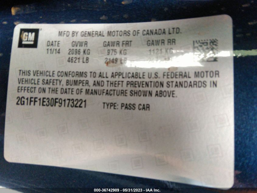 2015 CHEVROLET CAMARO LT - 2G1FF1E30F9173221