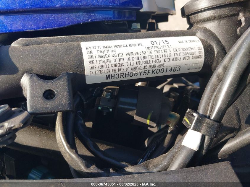 2015 YAMAHA YZFR3 MH3RH06Y5FK001463