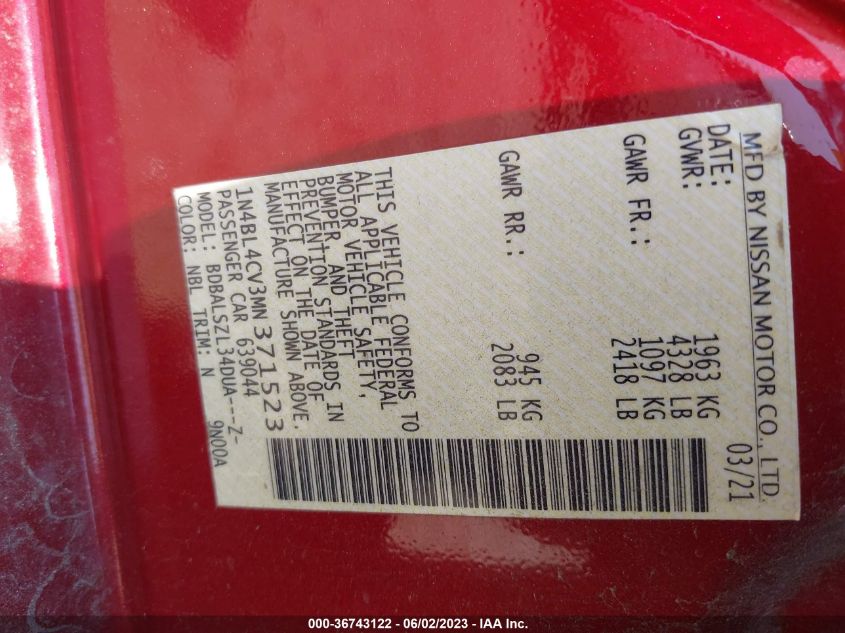 2021 NISSAN ALTIMA 2.5 SR - 1N4BL4CV3MN371523