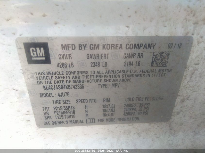 2019 BUICK ENCORE PREFERRED - KL4CJASB4KB742336