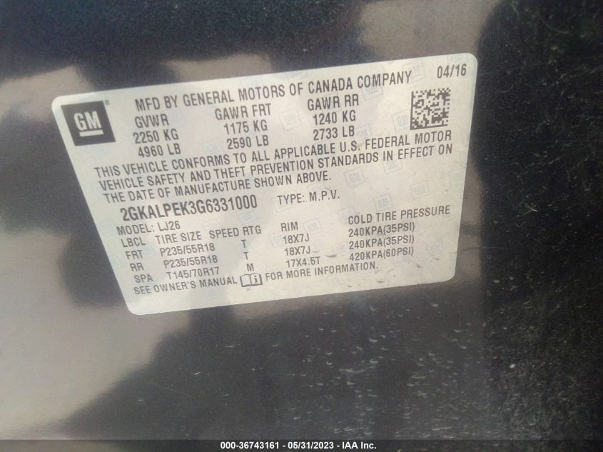 2016 GMC TERRAIN SLT - 2GKALPEK3G6331000