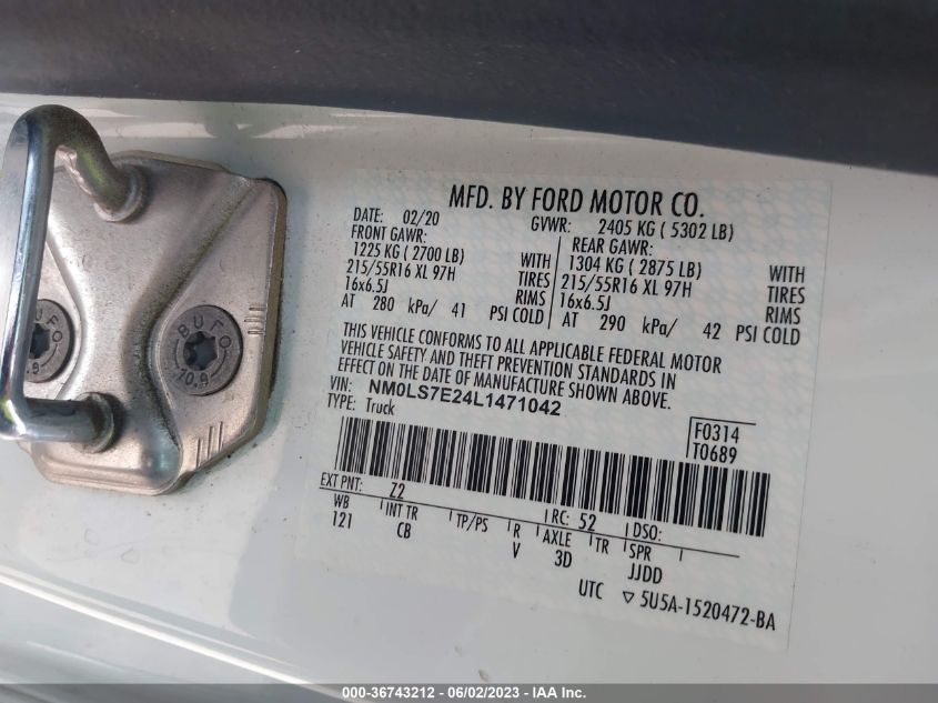 2020 FORD TRANSIT CONNECT VAN XL - NM0LS7E24L1471042