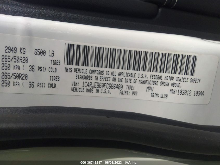 2015 JEEP GRAND CHEROKEE LIMITED - 1C4RJEBG0FC686480