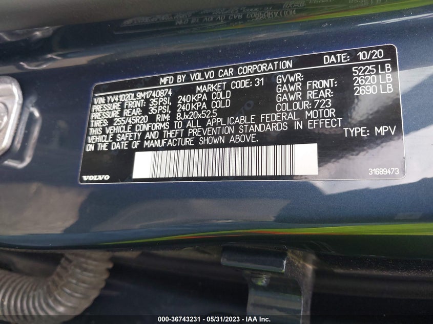 VIN YV4102DL9M1740874 2021 VOLVO XC60 INSCRIPTION