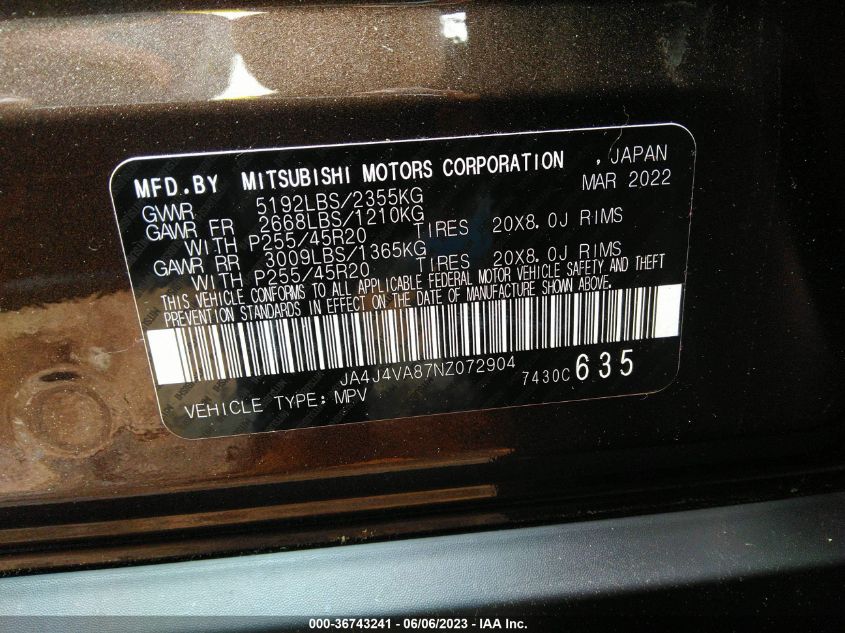 2022 MITSUBISHI OUTLANDER SEL/SEL SPECIAL EDITION - JA4J4VA87NZ072904