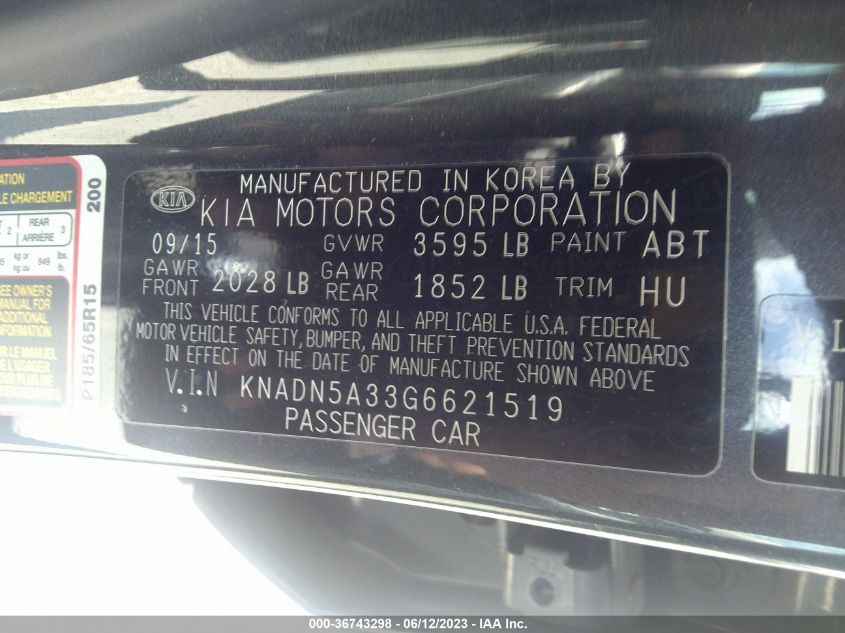 2016 KIA RIO EX - KNADN5A33G6621519