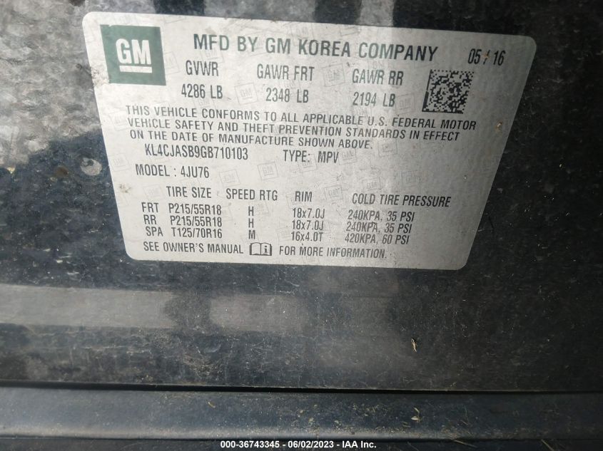 2016 BUICK ENCORE - KL4CJASB9GB710103