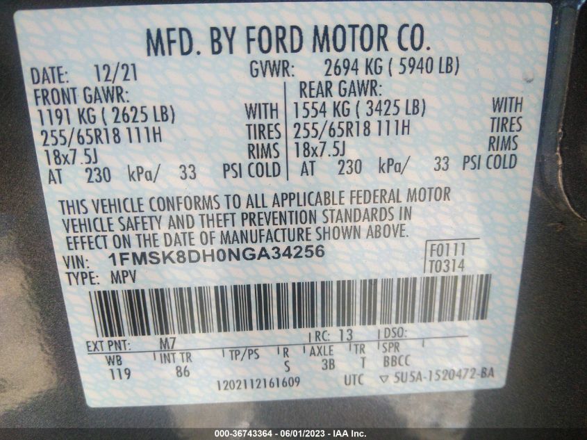 2022 FORD EXPLORER XLT - 1FMSK8DH0NGA34256