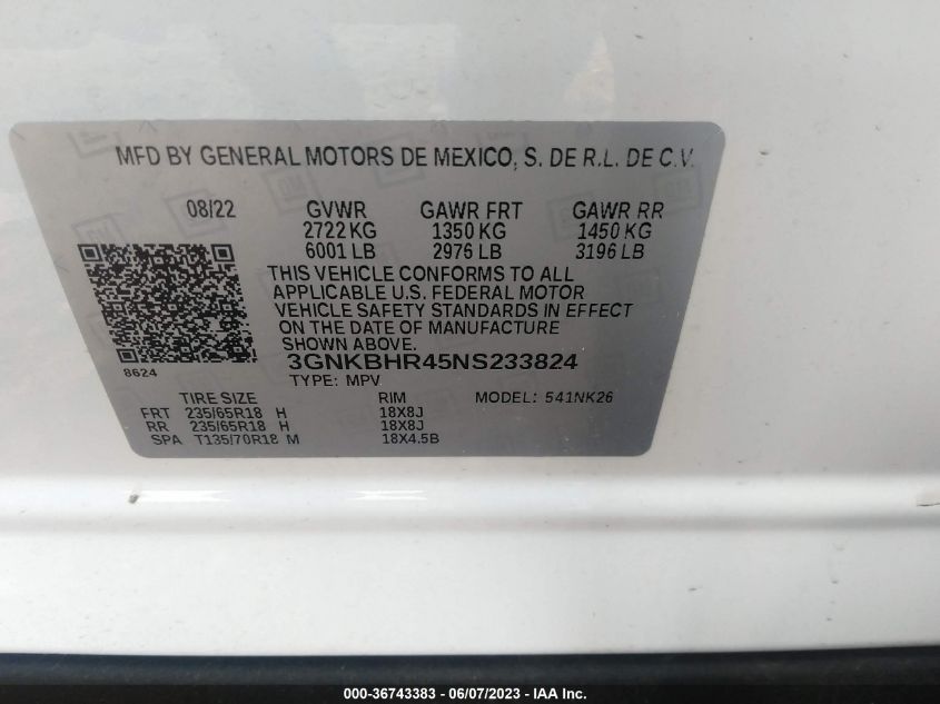 2022 CHEVROLET BLAZER LT - 3GNKBHR45NS233824