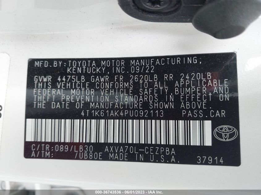 2023 TOYOTA CAMRY XSE - 4T1K61AK4PU092113