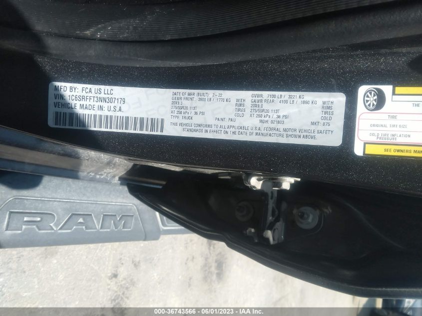 2022 RAM 1500 BIG HORN - 1C6SRFFT3NN307179