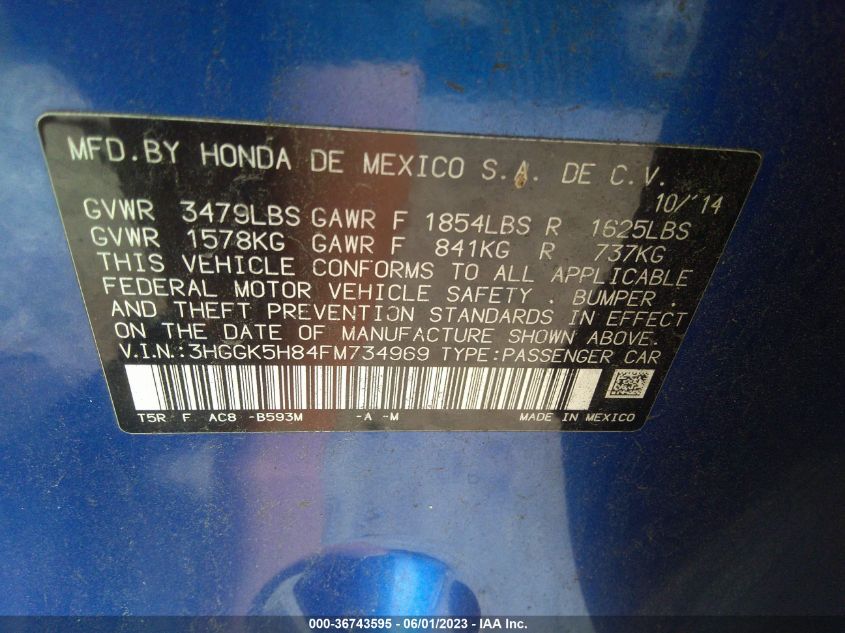 2015 HONDA FIT EX-L/EX - 3HGGK5H84FM734969