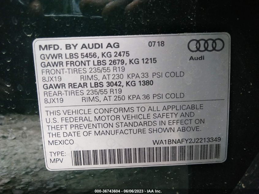 2018 AUDI Q5 TECH PREMIUM PLUS - WA1BNAFY2J2213349