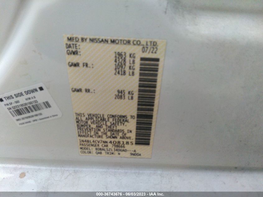 2022 NISSAN ALTIMA 2.5 SR - 1N4BL4CV7NN408185
